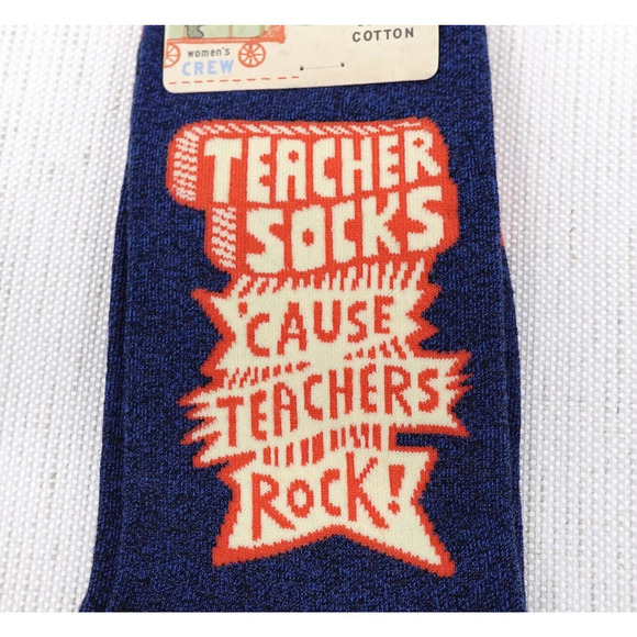 TEACHER SOCKS TEACHERS ROCK Womens Crew 5-10 Blue Combed Cotton Funny Novelty - Picture 2 of 6